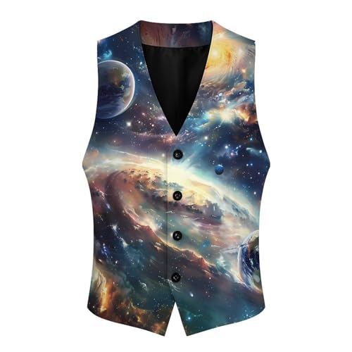 Galaxy Planet Men's Suit Vest Waistcoat Vests Formal Dress with 2 Pockets for Business Casual Tuxedo3