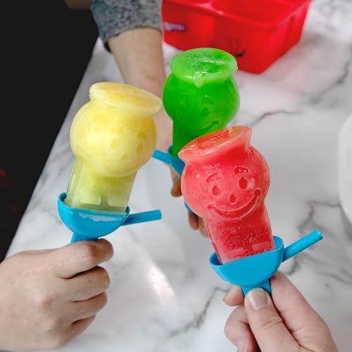 Image of Kool-Aid Sippy Pop with Straw Handle for Sipping - Four Piece Kool Aid Man Shaped Silicone Popsicle Molds - Perferct for Freezer Pops, Cakesicles, & Frozen Desserts