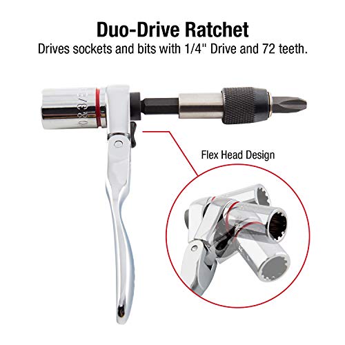 SUNEX TOOLS 9732 44Pc 1/4 Dr Mini Dual Flex Head RATCHET W Socket & Bit Set - image 3