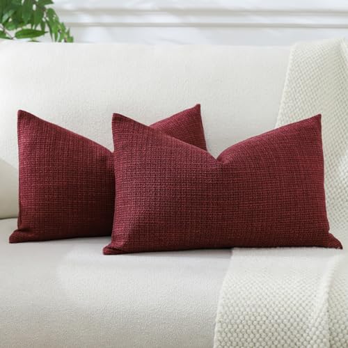 JOTOM Set of 2 Cushion Covers 30x50 cm Linen Wine Red Decorative Throw Pillow Covers 12x20 Inch Lumbar Cushion Case Home Decor Pillowcases for Couch Sofa Living Room Bed (Wine Red)