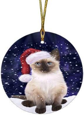 Summertime Tropical Island Beach Siamese Cat Round Flat Ornament - Pet Decorative Hanging Ornaments for Christmas X-mas Tree Decorations - 2.75" Round Flat Ceramic Christmas Ornament POR1703
