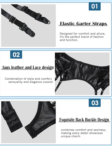 Panegy Mens Faux Leather Skirted Thongs with Garter Transparent Pouch Bikini Lingerie Sexy Lace Thong Panties2