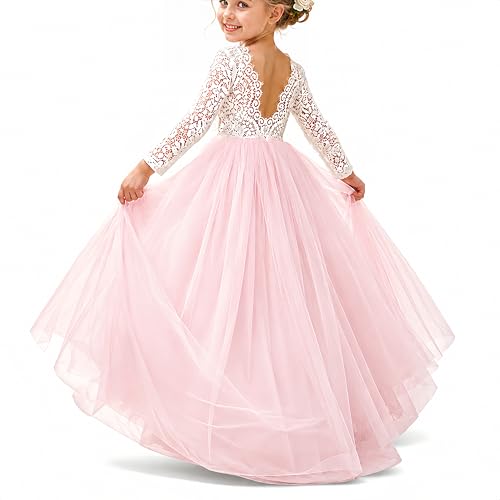 Image of Topmaker Flower Girl Dress for Toddler Baby Girls,Lace Tulle Dress for Wedding,Birthday Party,Photoshoot,Special Occasion