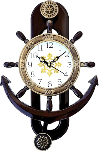 Modern Design Silent Quartz Movement Large Dial Battery Operated Pendulum Wall Clock Ideal for Living Room Bedroom & Office (Black-Brown) (Brown-Gold) Deal