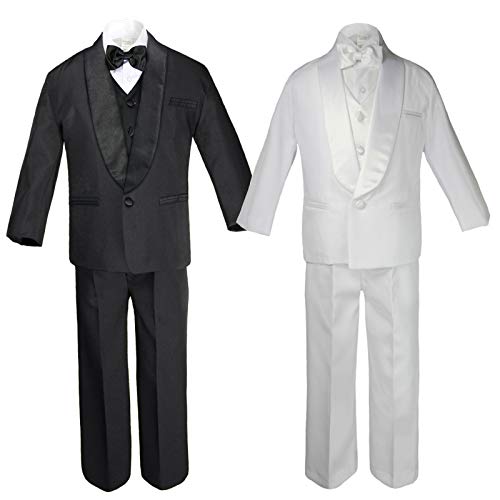 MILLTEX 5pc Party Formal Wedding Christening Baby Boy Kids Teen Shawl Lapel Black or White Suit Tuxedo Set Sm-20 (7, White)
