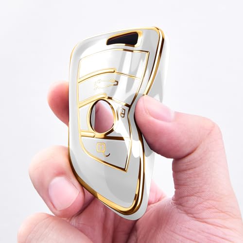 PANPHEN Car Key Case Suitable for BMW, 3 Buttons Key Cover for BMW X1 X2 X3 X4 X5 X6 1 Series 2 Series 5 Series 7 Series Accessories,Golden Edge White - Image 2