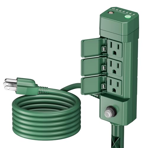 BN-LINK Outdoor Power Stake Timer, Dusk to Dawn Sensor for Outdoor Lights, 6 Grounded Outlets, 6ft...