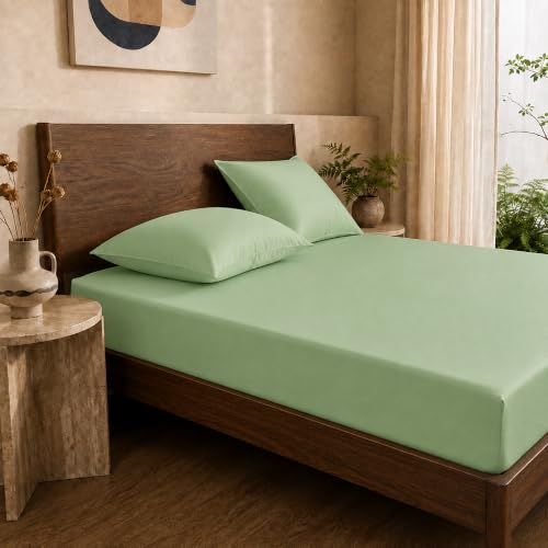 Image of HOMEMONDE 100% Bamboo King Size Fitted Bedsheet with 2 Pillow Covers | 300 TC Luxury Cooling Elastic Fitted Sheet | Ultra Soft, Breathable & Moisture Wicking | (Sage Green, 78x72 Inches)