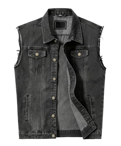 RongYue Denim Vest Jacket for Men Fashion Stretchy Trucker Sleeveless Jean Outerwear (Grey, X-Large)