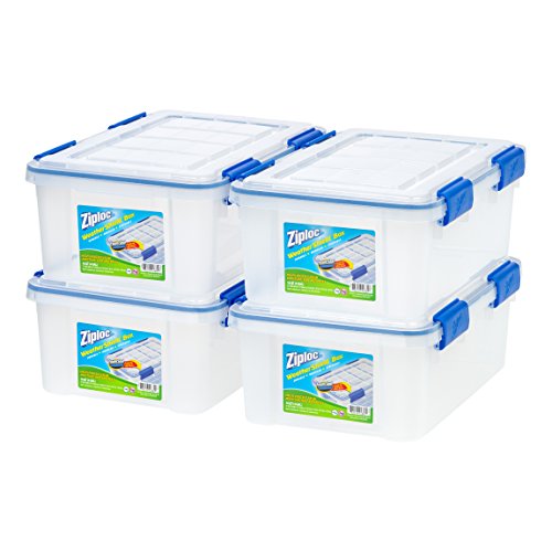 IRIS USA WSB-SS Ziploc WeatherShield 16 Quart Storage Box, Clear, 4 Count