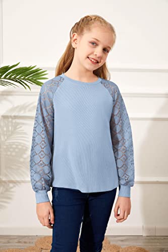 Batermoon Girls' Long Sleeve Shirts Lace Loose Fit Casual Crewneck Blouses Tops 5-14 Years4