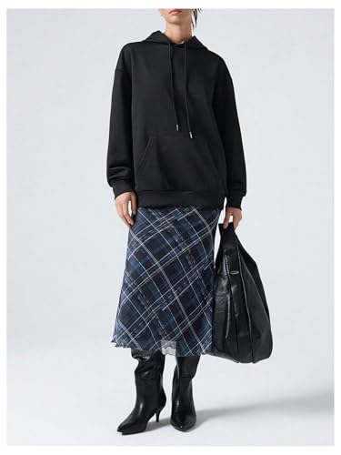 Floerns Women's Plaid Mesh Fishtail Skirt High Waist Lettuce Trim Summer Midi Skirts4