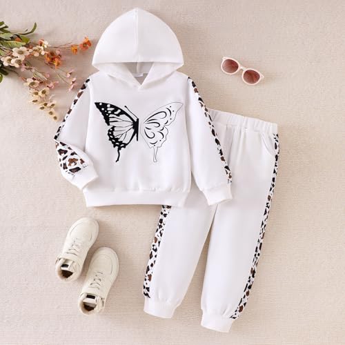 Image of Girls Clothes Fall Winter Toddler Outfits Leopard-print Hoodie Sweatshirt + Sweatpants 2 Piece Set 4-12 Years