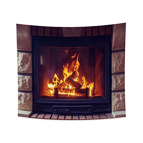 Haoyiyi 33.9x27.6 Inches Burning Fire Tapestry Christmas Fireplace Bright Brick Wall Hanging Vintage Merry Elements Festival Celebrate Wall Tapestry for Living Room Decor