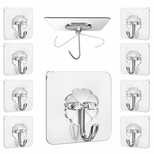 JIALTO Adhesive Hooks 10 Pcs Transparent Adhesive Wall Hangings f...
