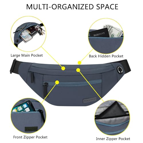 Image of MAXTOP Large Fanny Pack Crossbody Bags for Men Women Sling Bag with 4-Zipper Pockets,Runner Gifts for Enjoy Traveling Hiking Workout Dog Walking Casual Hands-Free Passport Bag Carrying All Phones