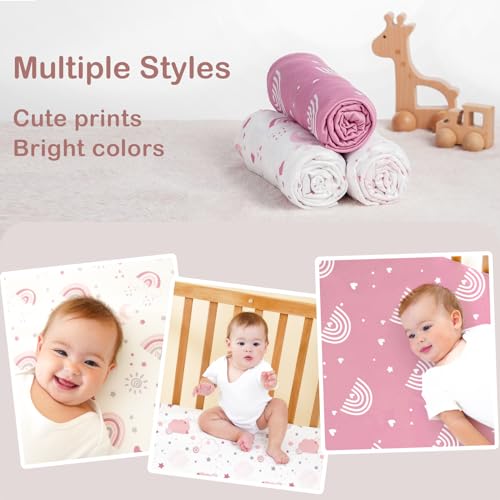 Fiemol Baby Crib Sheets Girl, 3 Pack Toddler Bed Sheets For 52 Inchx28 Inch Standard Toddler Mattresses, Soft Microfiber Fitted Crib Sheets Pink Rainbow thumb #5