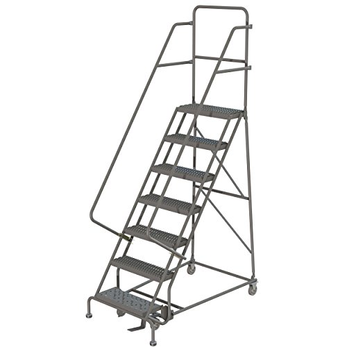 Image of Tri-Arc KDSR107162 7-Step Steel Rolling Industrial and Warehouse Ladder with Handrails and 16 inch Wide Grip-Strut Tread