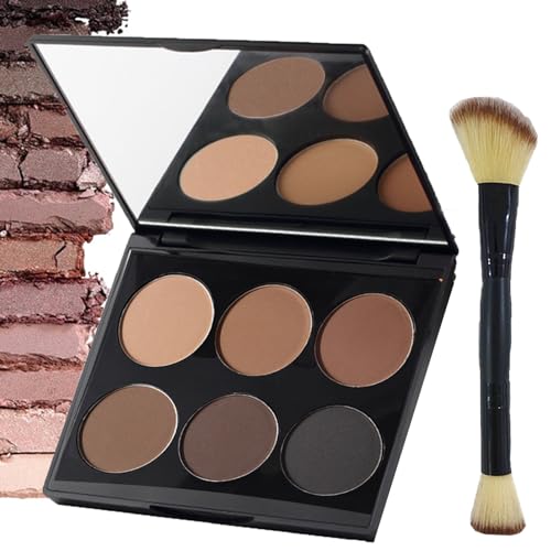 Contour&Highlight Powder Contour Set, 6 Blendable Matte Shades Makeup Palette With Double-head Brush All-Day Wear Sculpts Smooth Natural Matte Finish Brightens Light/Medium For Highlighter/Blending