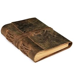 LEATHER VILLAGE Lined Vintage Paper Leather Bound Journal-260 Pages, Rustic Brown, 20 X 15 CM - Writing Notebook, Daily Notepad, Travel Diary For Women/Men