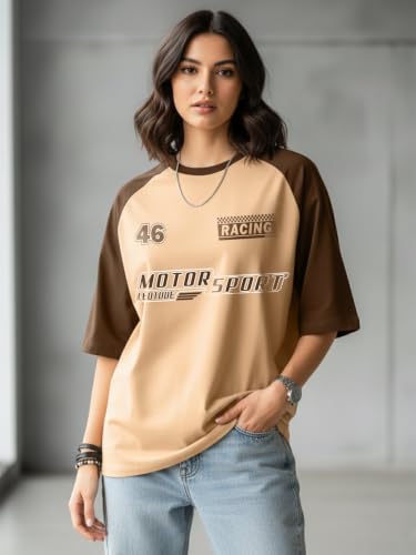 Image of LEOTUDE Half Sleeve Round Neck Tshirt for Women, Oversized Longline