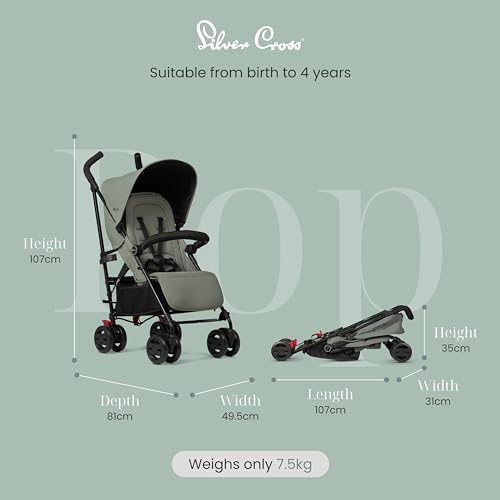 Silver Cross - Pop 2 Pushchair - Foldable Travel Stroller - Buggy - Adjustable/Lie Flat Seat - Newborn to 4 Years - Sage - Image 5