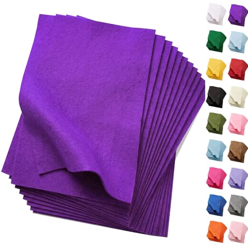 Soft Purple Felt Fabric Sheets for Crafts 8 x 12 Inch Felt Squares 20 Pcs 1.6mm Thick Nonwoven Fabric for DIY Projects Sewing Patchwork and Decoration