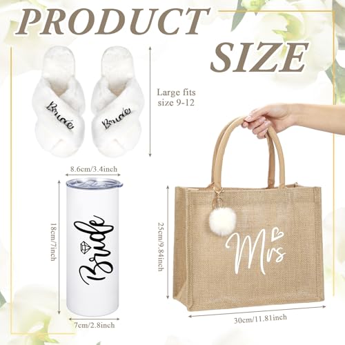 Handepo 5 Pcs Bridal Shower Robe Gifts Bride Gift Set with Sleeping Eye Mask Slippers for Wedding Party Bridesmaids(Bride)3