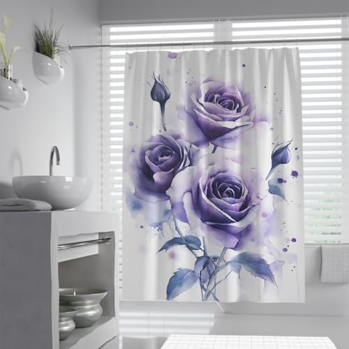 Rideau de douche polyester fleur violette déco salle de bain - 2