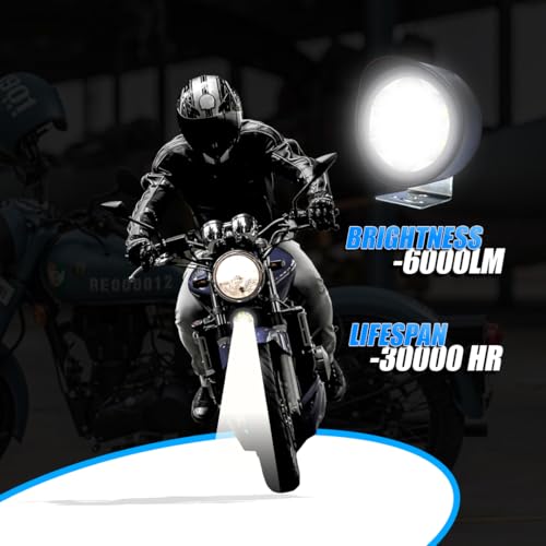 Image of 7 LED Round Fog Lights for Bikes | High Power, Universal Fit, Heavy Clamp, Strong Aluminum Body, Waterproof Driving Light for Motorcycle and Scooty