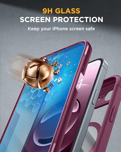Image of Miracase for Phone 17e Case & iPhone 16e Case, Full-Body Phone with Built-in Glass Screen Protector, [Magnetic with MagSafe] Military Drop Proof 17 E / 16 E Cover Bumper 6.1 inch, Plum