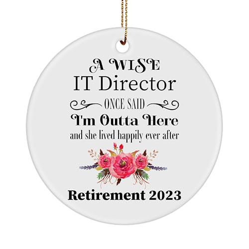 IT Director Retirement Ornament 2023, Gifts for Retiring Boss Coworker Manager Lady Female, Farewell Party Decoration Christmas Tree, Ceramic Circle, A Wise Women