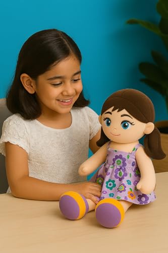 Image of SARO Soft Plush Doll for Kids Cute Girl Toy with Flower Print Dress & Soft Stuffed Cuddly Gift Home Decor (35 cm) | (Doll Blue)