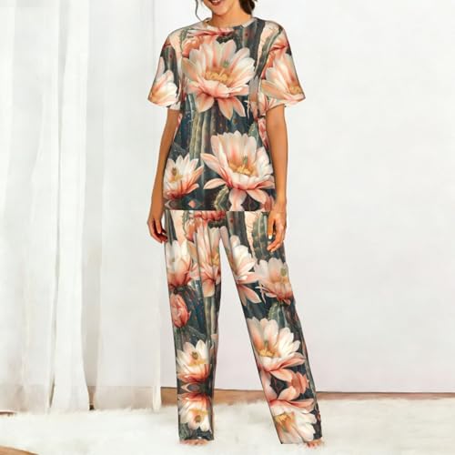 Ensemble de pyjama doux pour femme avec imprimé floral cactus élégant