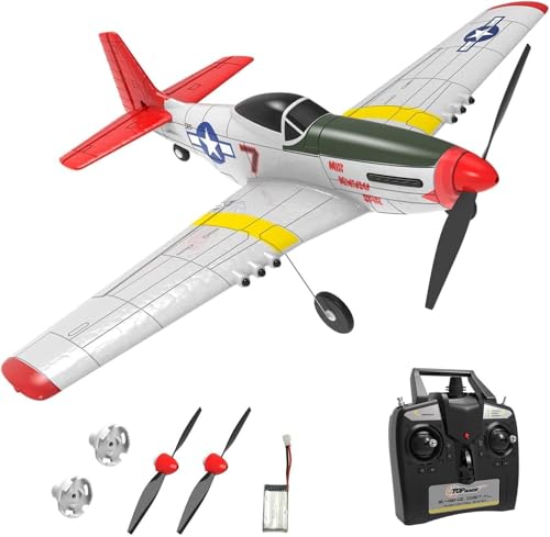Top Race Remote Control Airplane, RC Plane 4 Channel Ready to Fly RC Planes for Adults, Advanced Foam Plane, Remote Control War Cessna P51 Mustang Upgraded with Propeller Saver (14 * 15 inch)