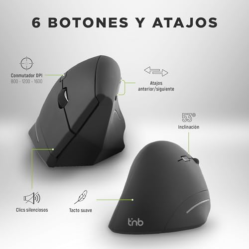T'nB Moreno - Ratón inalámbrico ergonómico vertical, doble conexión por Bluetooth y radiofrecuencia, alivia el puño, ideal para uso profesional y teletrabajo, color negro - imagen 4