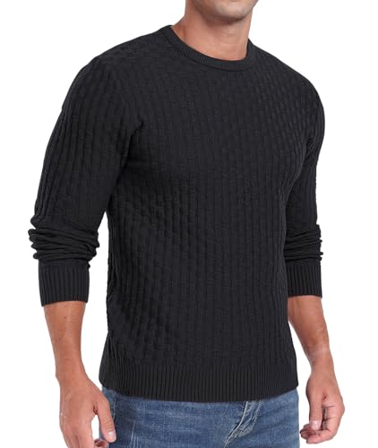 Askdeer Men's Crewneck Pullover Sweater Waffle Long Sleeve Casual Sweater Soft Knit Waffle Texture Sweater Ribbing Edge2