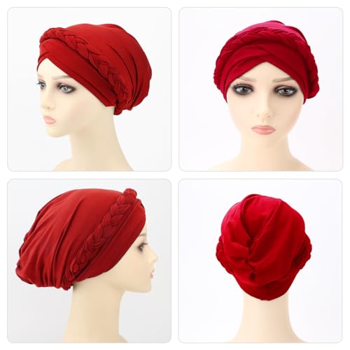Image of DRESHOW Turban Pre-Tied Twisted Hat Thread African Head Wraps for Black Women Chemo Cancer Cap Braid Hair Cover
