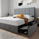 Allewie Queen Upholstered Platform Storage Bed Frame with 4 Drawers & Adjustable Headboard, Square...