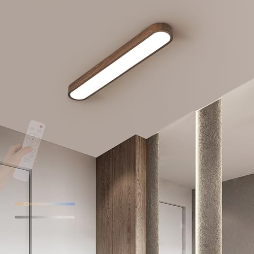 Plafonnier LED moderne bois foncé grand format 90cm pour chambre