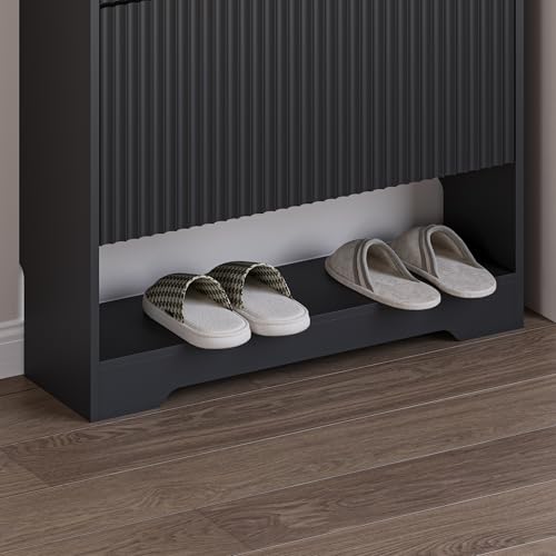 Image of BORNOON Shoe Cabinet with 2 Flip Drawers, Fluted Shoe Storage Cabinet with Adjustable Shelves, Freestanding Rack and Organizer for Entryway, Closet, Hallway