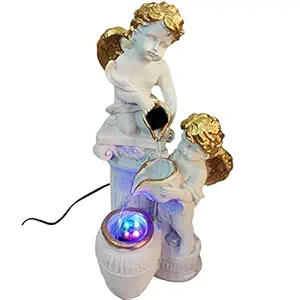 ALILA White Angel Water Fall Fountain for Home Decor Living Room Table Top Indoor Outdoor with LED Lights Decoration Gift Gifting Items, 17inches / 43cm