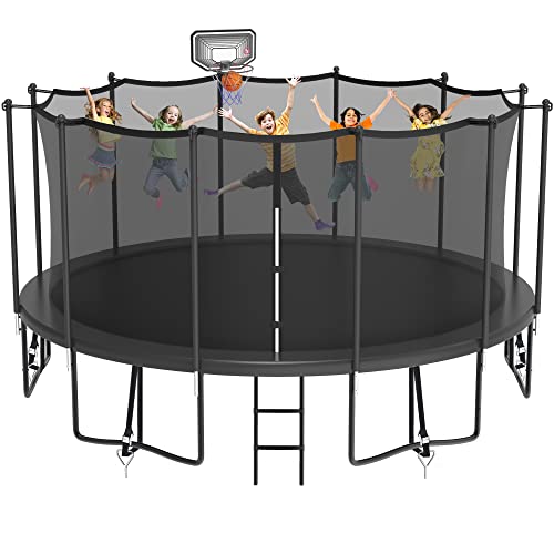 Kacho Tranpoline for Adults Kids 16FT 1500LBS Tranpoline with Basketball Hoop, Outdoor Recreational Tranpolines, Fully Galvanized Anti-Rust Coating & No Gap Design - ASTM Approved, Black