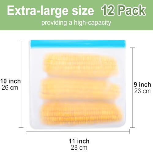 Tuxiya TU-BXD-12P 12 Pack -11"X10'' Reusable Gallon Bags Bpa Free Freezer Bags, Leakproof Safe Food Storage Bags For Veggies,Marinate Meats,Snacks,Sandwiches From Kitchen To Travel And Home Organization thumb #5
