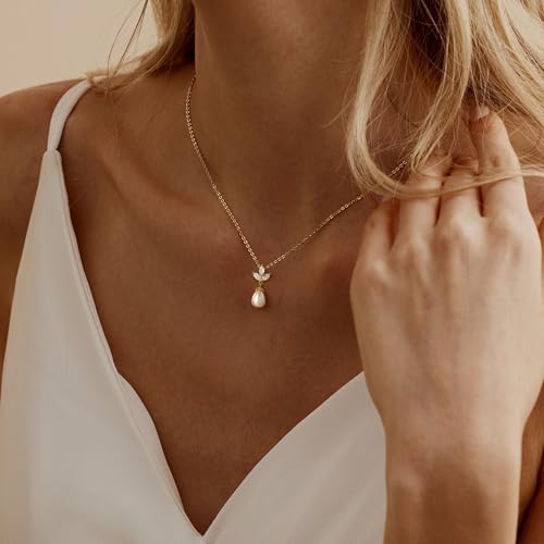Pearl Necklaces for Women Trendy,14k Gold Plated Pearl Pendant Necklace Dainty Wedding Necklace Small Cute Gold Choker Necklace for Women Non Tarnish Gold Prom Jewelry Fashion Bridesmaids Gifts4