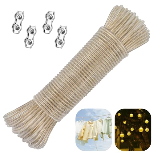 Bomtop Corde à Linge de 30m avec Noyau en Acier, Fil a Linge Extérieur, Corde à Linge avec Noyau en Acier pour l'extérieur, Fil Etendoir Linge Exterieur, Câble à Linge Extérieur Camping pour Jardin