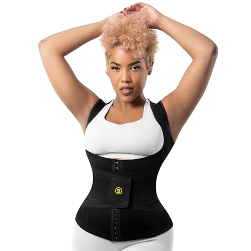 HOT SHAPERS Cami Hot Waist Cincher with Waist Trainer – Hourglass Essentials, Neoprene Vest for Full-Body Sculpting, Sweat Enhancement & Core Support Black