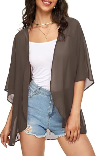 Image of Indian Trendy Women's Solid Puff Sleeve Kimono Cardigan Loose Cover Up Casual Blouse Top Chiffon