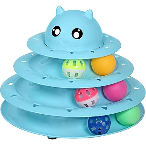 UPSKY Cat Toy Roller 3-Level Turntable with Six Colorful Balls Cover