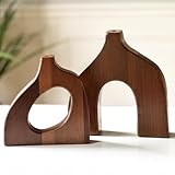 Wooden Vases for Decor Set of 2 - Small Decorative Wood Vase for Faux Flowers & Plants - Modern & Scandinavian Home Decor for Table, Centerpieces, & Living Room